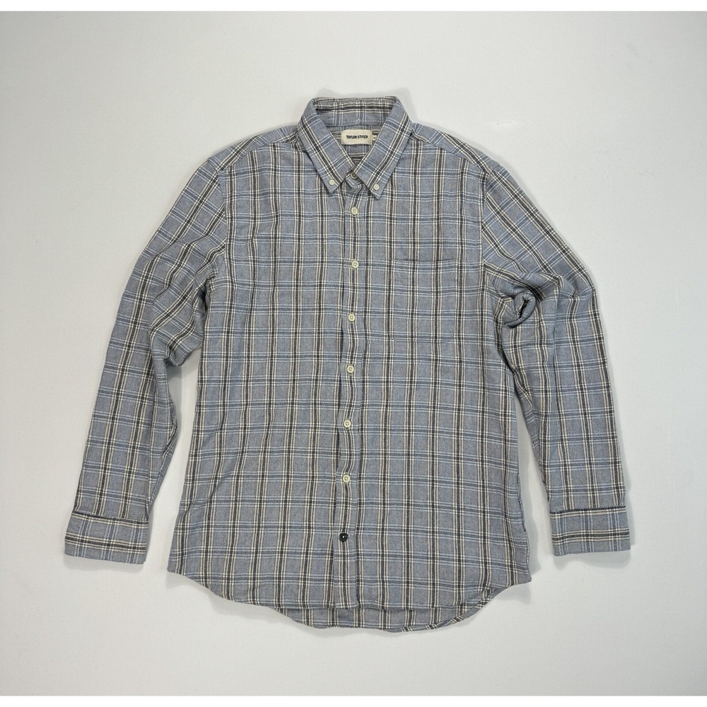Taylor Stitch Size 40 Blue Plaid Flannel Button Front Organic Cotton Shirt Mens